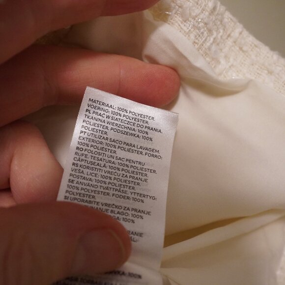 Cream Textured Bouclé Cropped Lady Jacket XXL White Sparkle Button Front - Picture 4 of 5